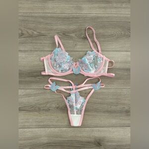 Pink and Blue Floral Lingerie Set